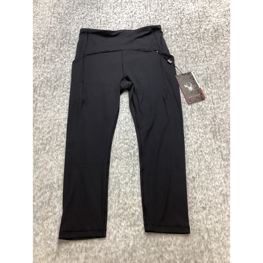 Spyder Active Womens Ribbed High Rise Cropped Leggings Black SP574 Medium NWT